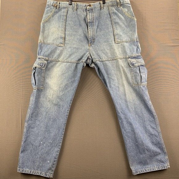VTG Wrangler Rugged Wear Construction Cargo Denim Jean 46x32‎ Pants Construction - Picture 1 of 16